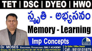 స్మృతి - అభ్యసనం | Memory - Learning | Most Imp Concepts | Explanation by Dr Moses