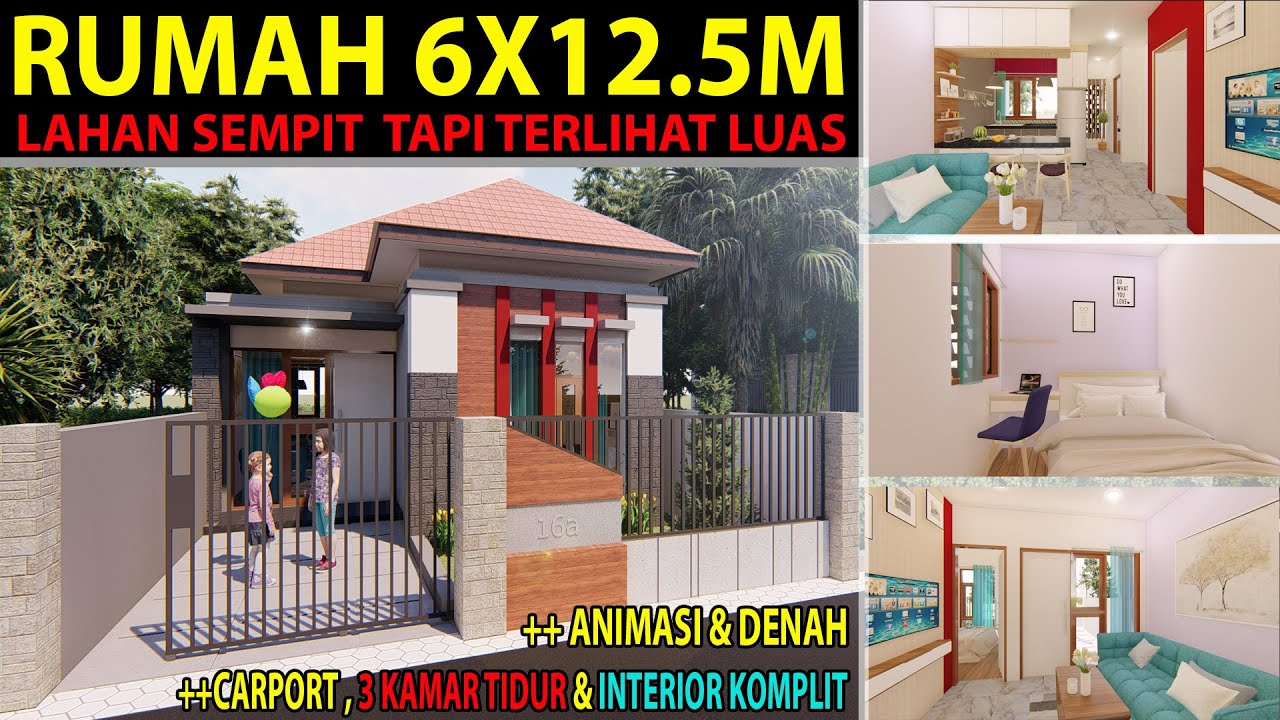 DESAIN RUMAH SEDERHANA | 3 KAMAR TIDUR LUAS LAHAN 6x12.5M ...