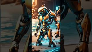 Cyber Shark Mech | Futuristic Gold Robot Warrior by the Shore #shorts
