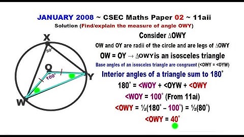 Paper2-CSEC-MATHS-387 ~ Circle Geometry & An Isosceles Triangle ~ January 2008 Number 11aii