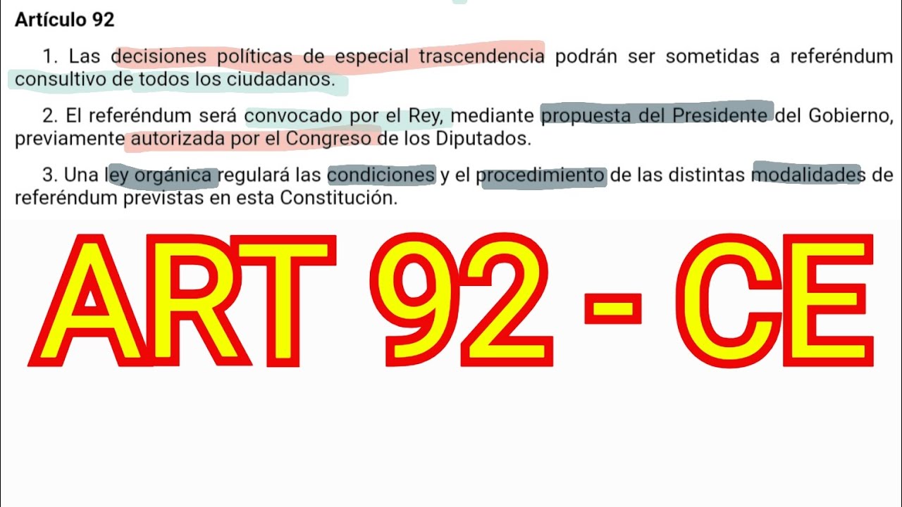 ARTÍCULO 92 - Constitución Española - Referéndum - OPOSICIONES - YouTube