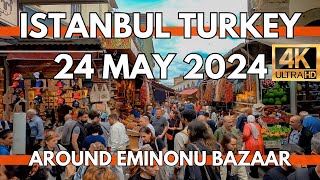 ISTANBUL TURKEY CITY CENTER 4K WALKING TOUR EMINONU BAZAAR,SIRKECI MARKETS,RESTAURANTS,STREET FOODS