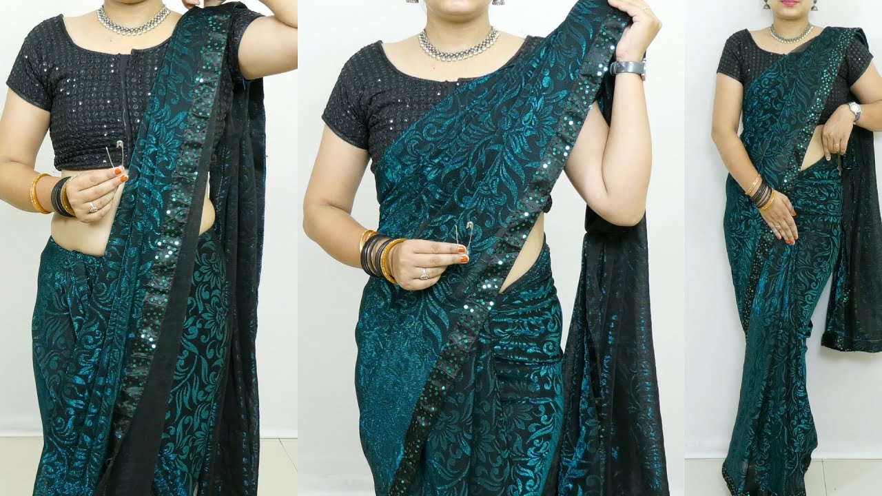Lycra Blend Saree Draping in Bollywood Style For Young Age Girls | Perfect Saree Draping Style