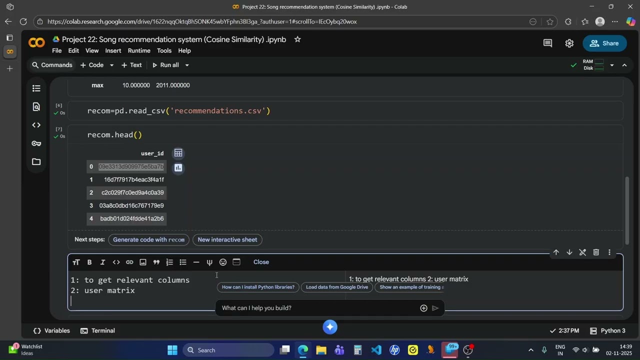 Project 22: Song Recommendation System using Cosine Similarity