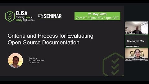 ELISA Seminar (May 2025) Criteria and Process for Evaluating Open Source Documentation