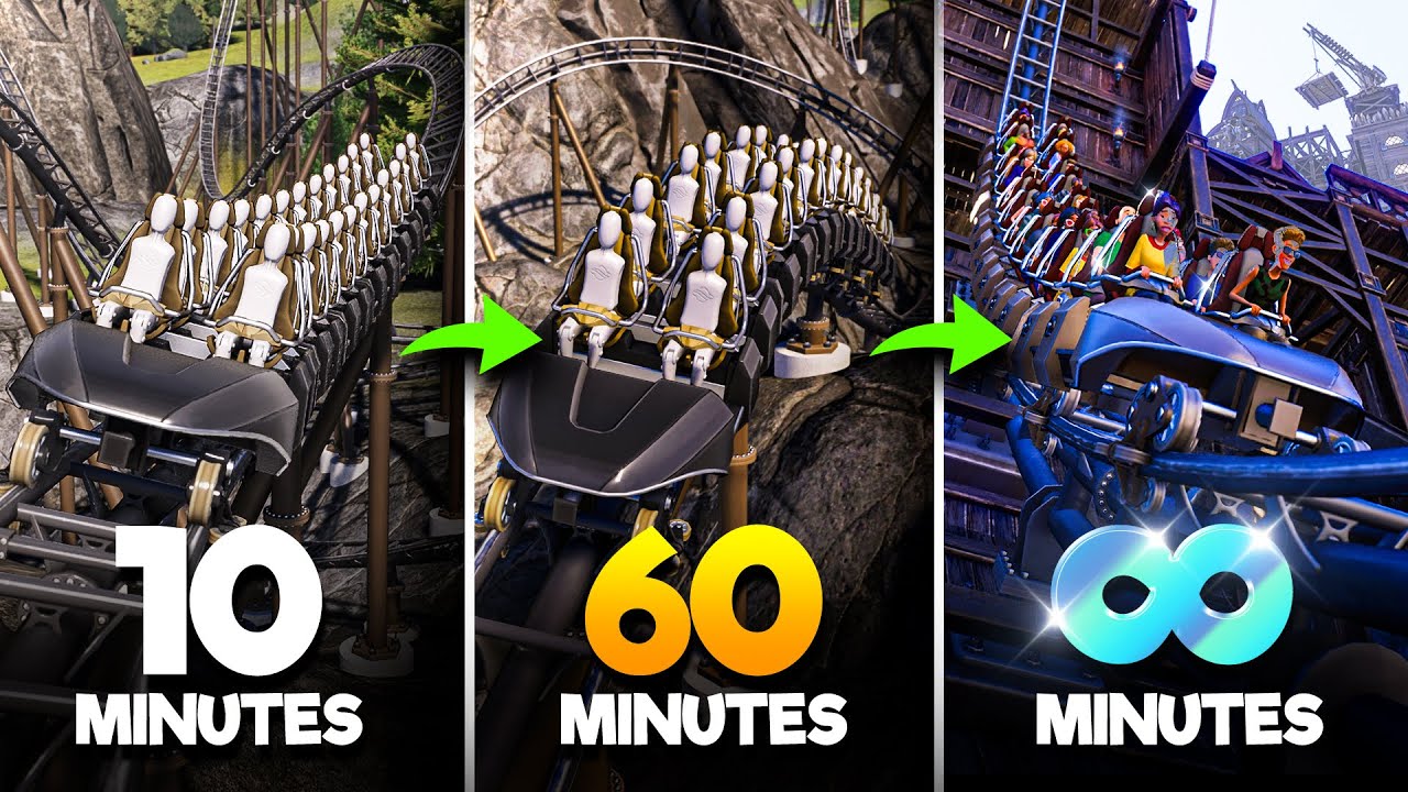 Building a FULL Rollercoaster in 10 MINUTES, 60 MINUTES and UNLIMITED Time!