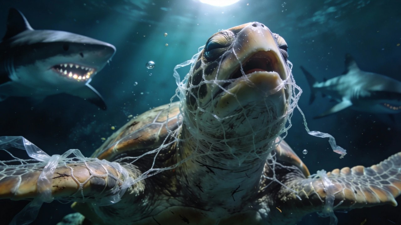 Sea Turtle Near Collapse in Shark Waters – Urgent Ocean Rescue