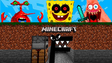 Minecraft Speedrunner F VS 3 Hunters - SpongeBob Animation | Alphabet lore story