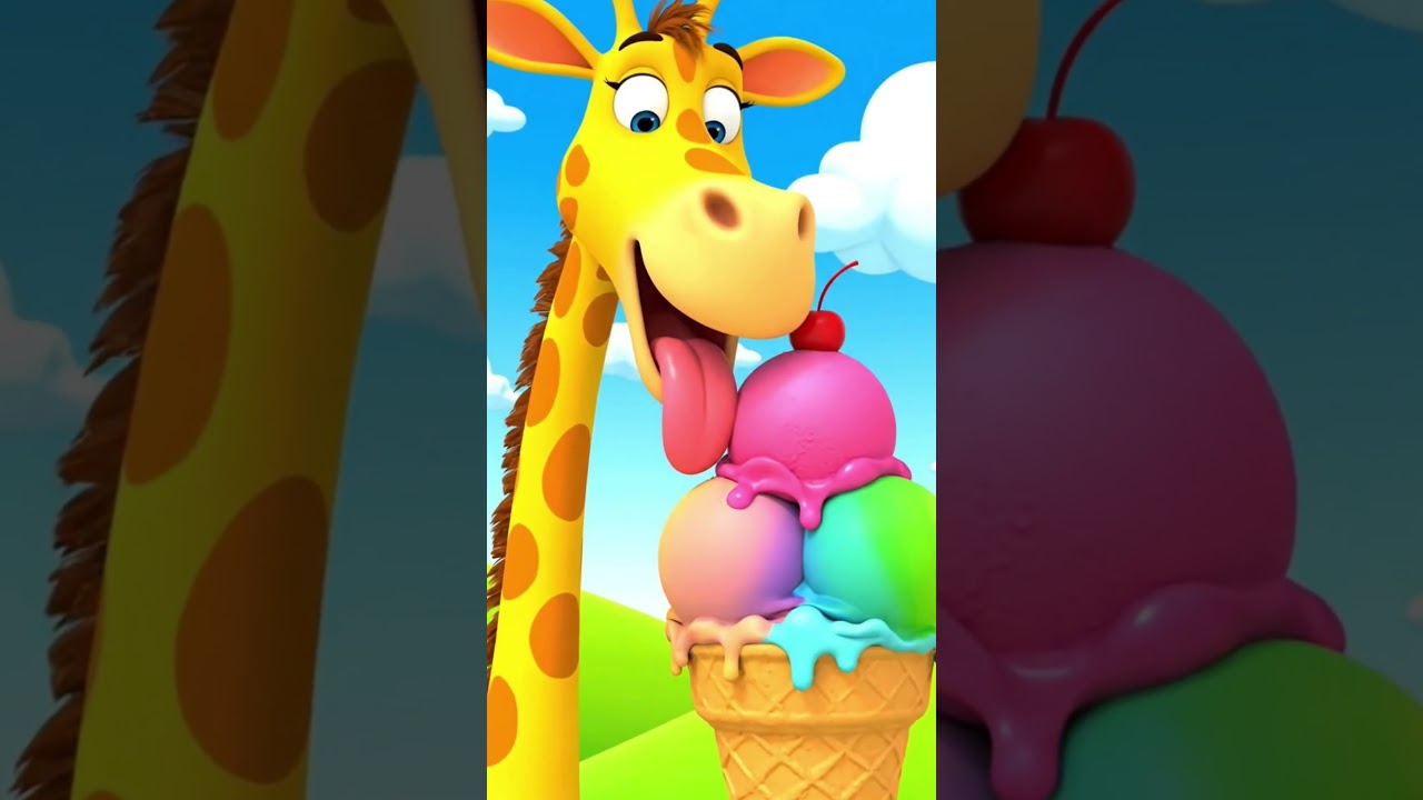 A giraffe eating a Icecream