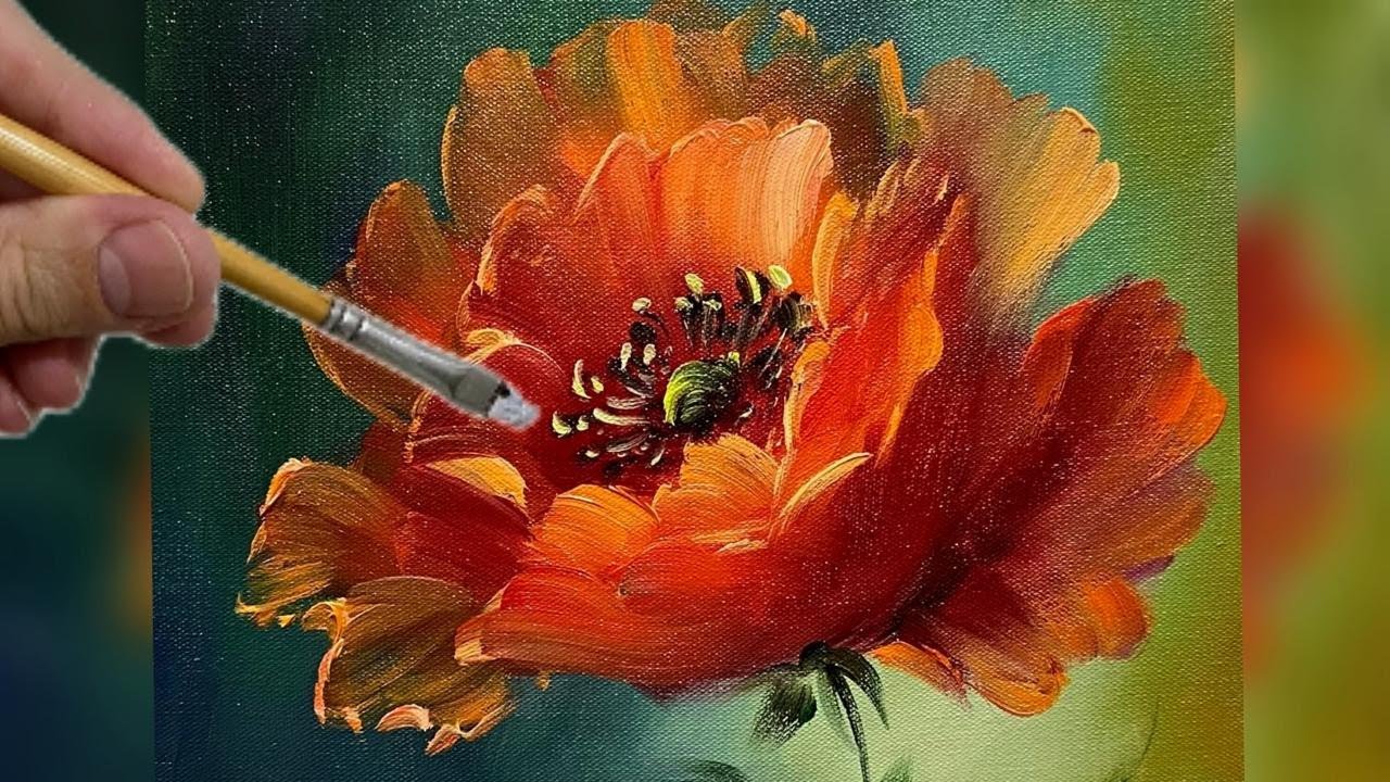 КРАСНЫЙ МАК / КАРТИНА ШАГ ЗА ШАГОМ / ПРОЗРАЧНЫЕ ЛЕПЕСТКИ