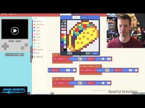 MakeCode Minute: Arcade Projectile Tacos @adafruit @johnedgarpark #adafruit @MSMakeCode #makecode
