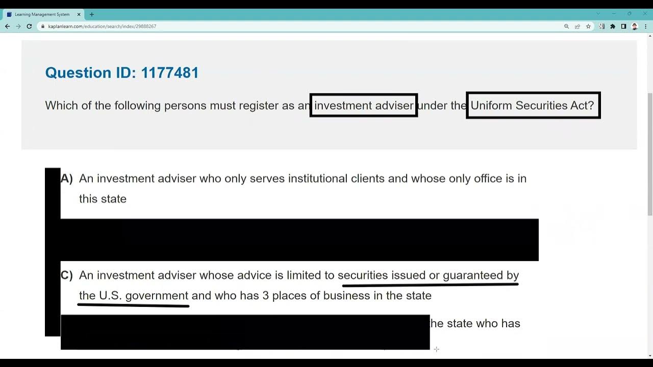 Series 63/65/66 Exam Prep Investment Advisor that Must Register under