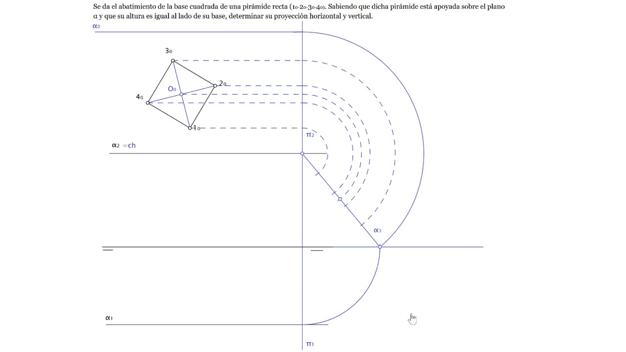 Pirámide apoyada sobre plano paralelo a la línea de tierra. Proyecciones diédricas. EBAU Murcia 2021