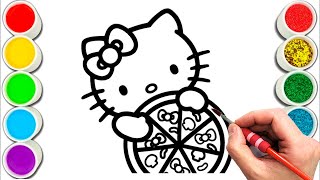 Hello Kitty and Pizza Easy and Cute drawing easy with colours