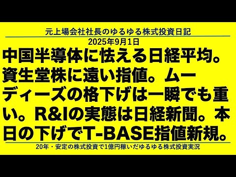 中国半導体に怯える日経平均。資生堂株に遠い指値。ムーディーズの格下げは一瞬でも重い。R&Iの実態は日経新聞。本日の下げでT BASE指値新規。