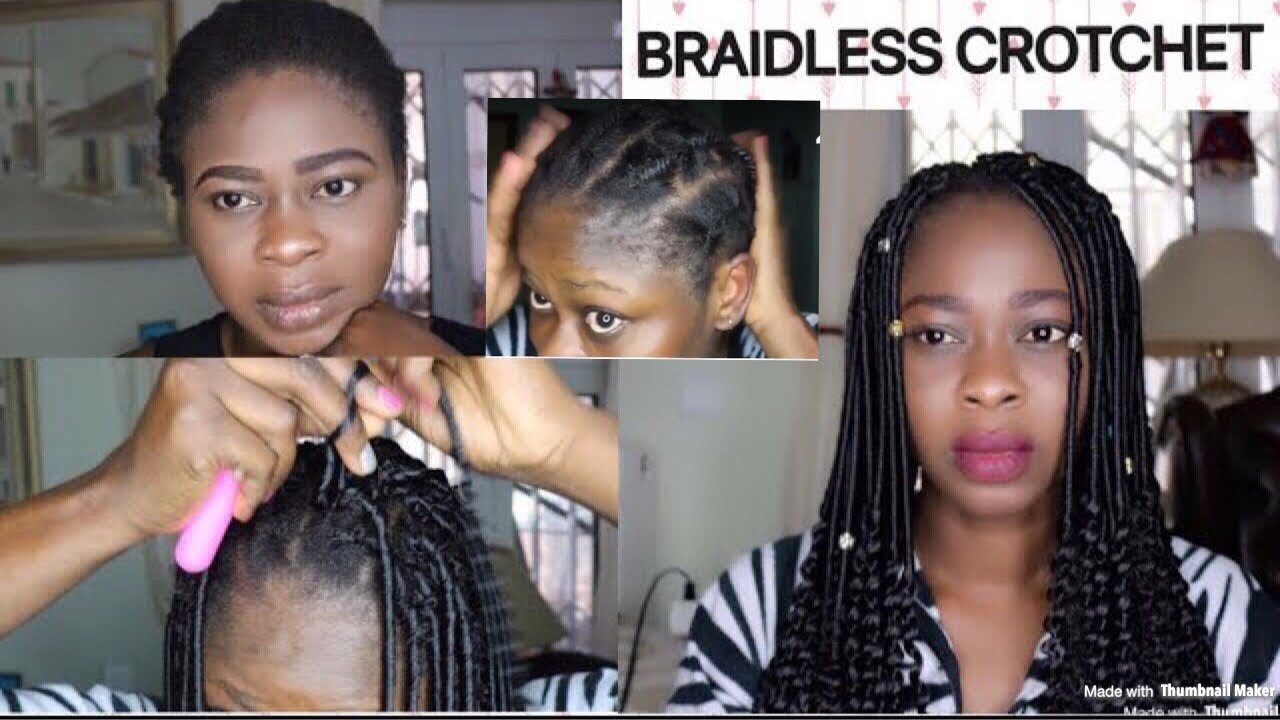 BRAIDLESS CROCHET BRAIDS ON SHORT TWA HAIR/ AFRICAN THREADING METHOD ...