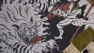 【空撮】「ONE PIECE」京都・大覚寺で巨大石絵をお披露目　800平方メートルの日本庭園でルフィ、ぬえが激突