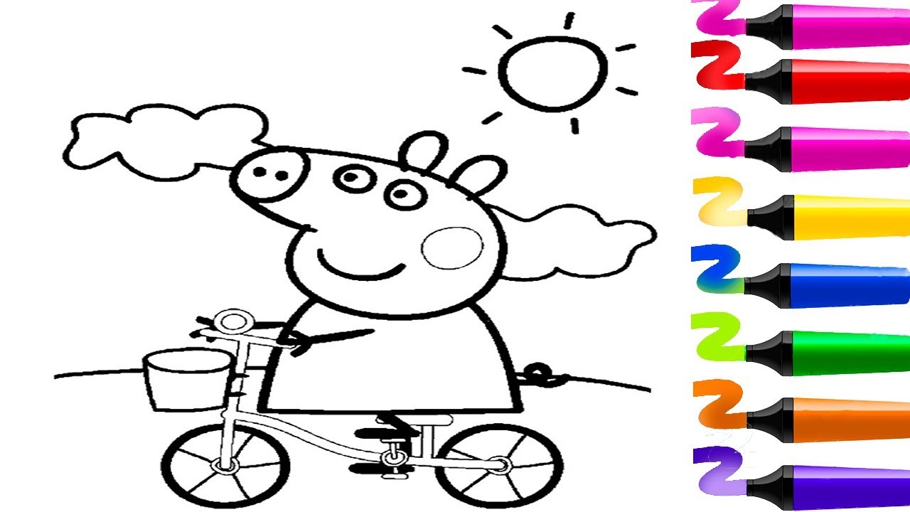 ment colorier Peppa Pig qui fait du vélo Coloriage pour enfants Apprendre les couleurs