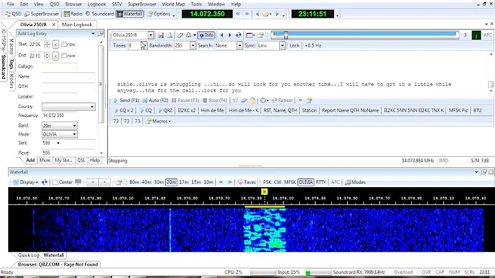 Olivia 250/8 digital mode decoded with HRD/DM780