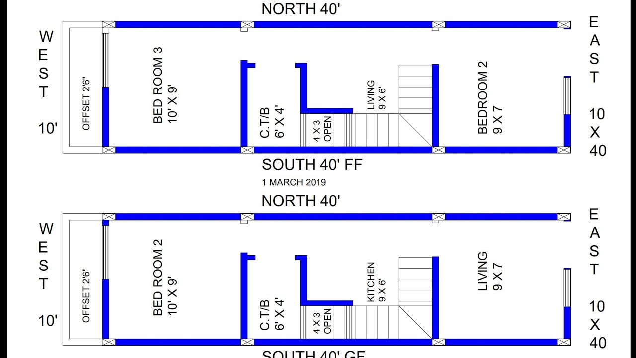 10 × 40 duplex house plan 3bhk YouTube