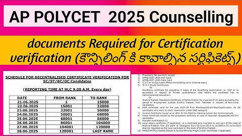 Polycet certificate verification || Required Certificates  Ap polycet counselling|| Ap polycet 2025