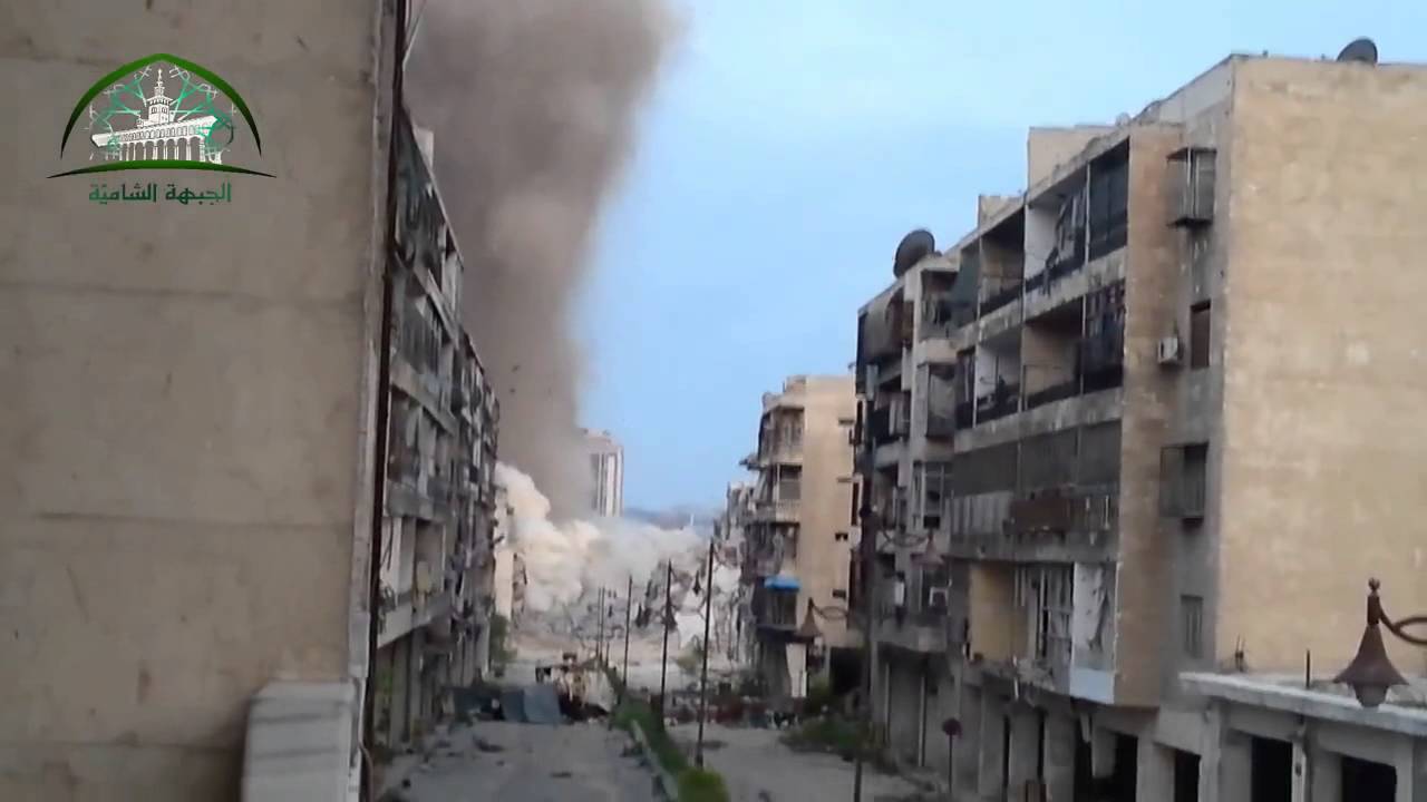 حلب تفجير نفق كانت قوات النظام تجهزه للتسلل الى نقاط الثوار على جبهة السبع بحرات بحلب 14 4 2015