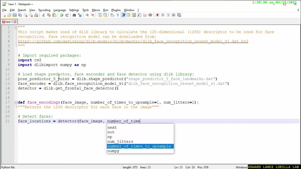 【PYTHON OPENCV】dlib library to calculate the 128D descriptor to be used ...