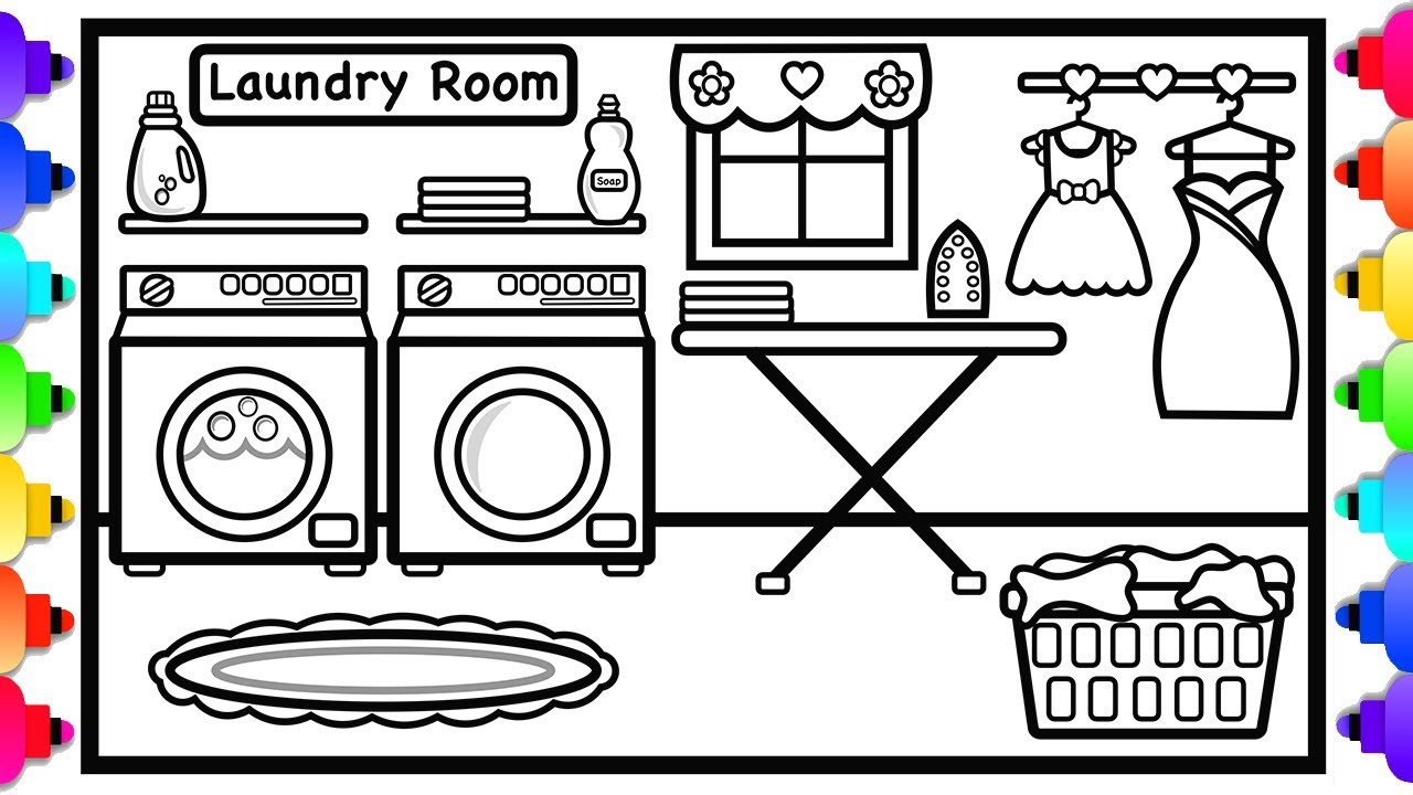 How to Draw a Laundry Room Easy For Kids 👚💙😊 Laundry Room Doll House