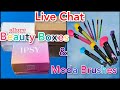 Live beauty boxes moda brushes new loreal mascara makeup haul with swatches  chit chat