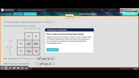 Carnegie Learning: MATHia - Using a Factor Table to Multiply Polynomials Workspace