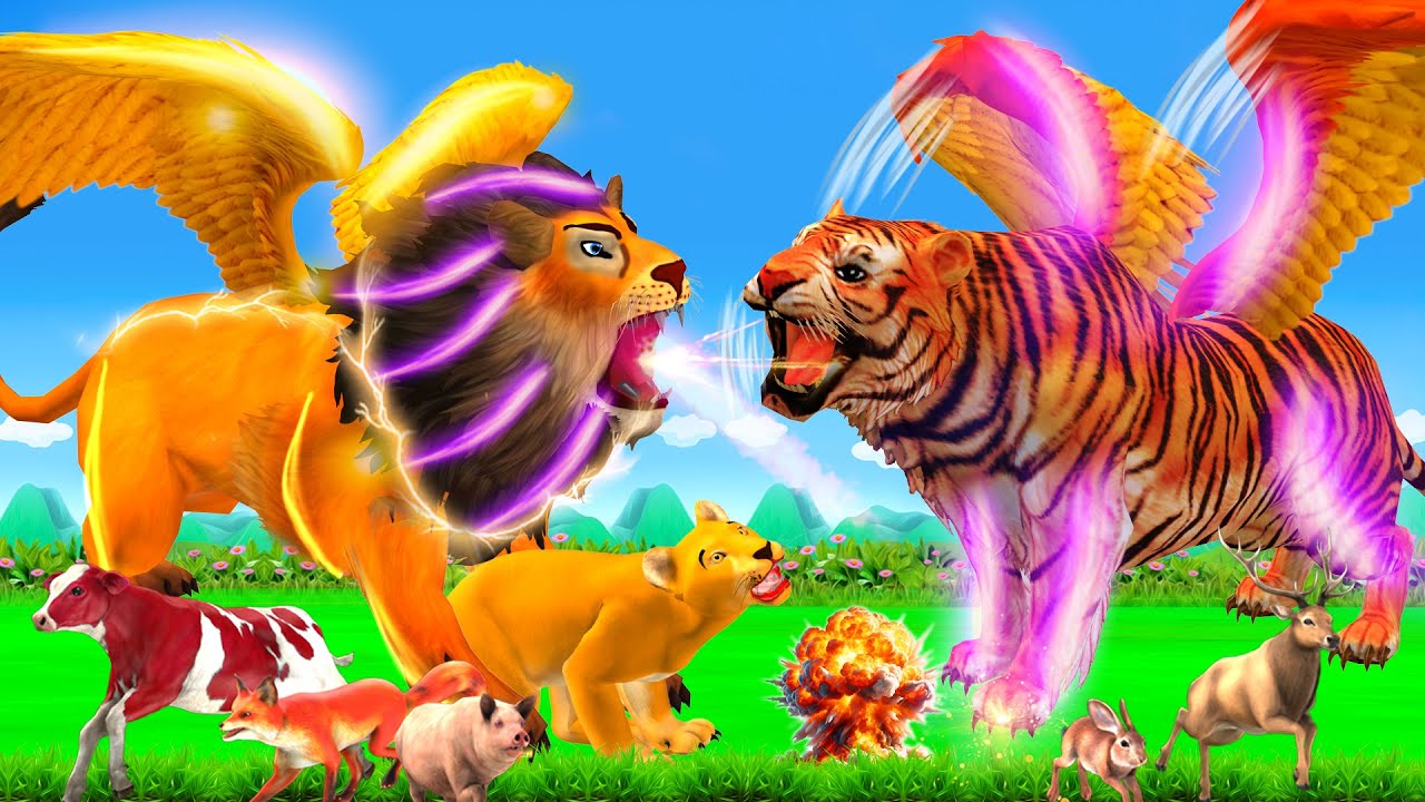 पंखों वाले शेर और बाघ के बीच हमला Pankho Wala Sher vs Bhag - Hindi Kahani - Moral Stories Kahaniyan