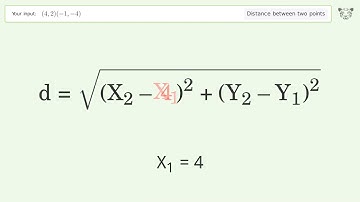 Find the distance between two points p1 (4,2) and p2 (-1,-4): Step-by-Step Video Solution