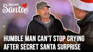 Humble shuttle driver who cuts wood for others can't stop crying with this Secret Santa surprise