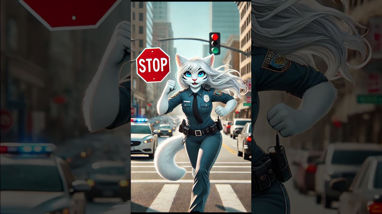 Cat as trafic police video short 