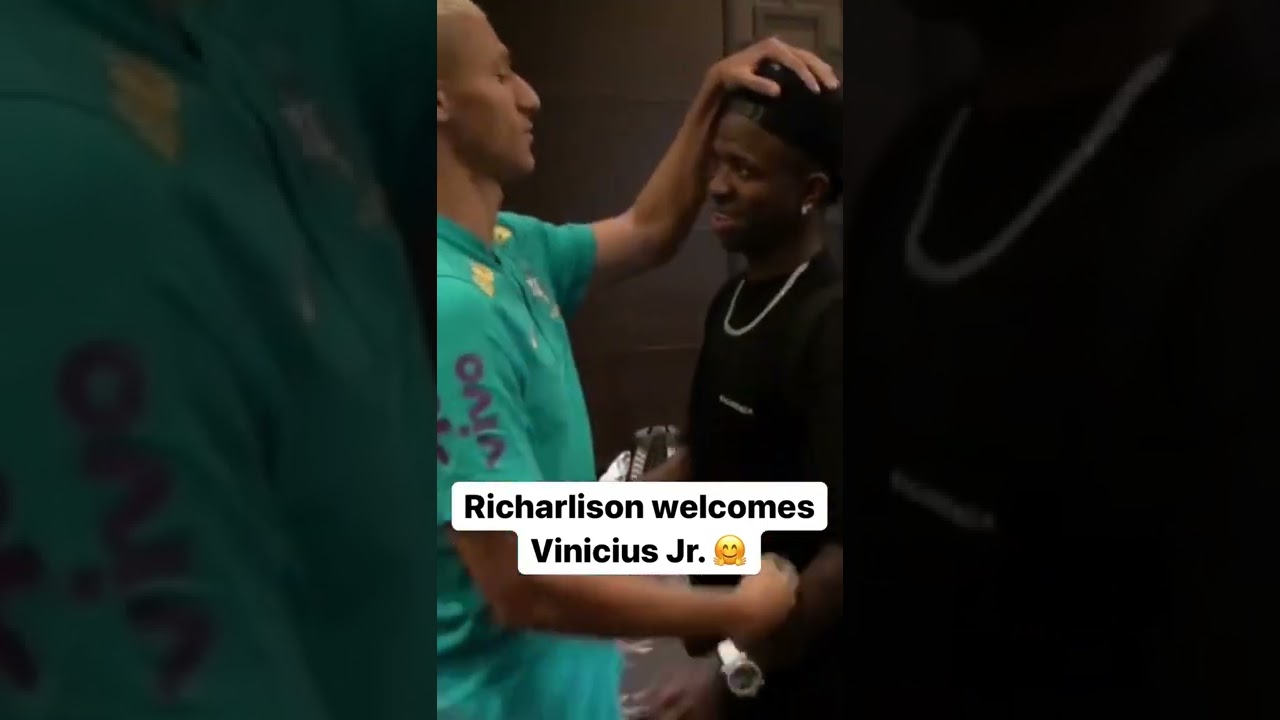 Everton’s Richarlison was among the first to welcome Vinicius Jr. to the Brazil camp 