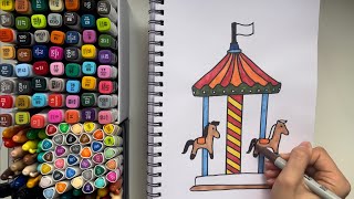 Carousel Drawing and Colouring Easy for Kids by Colouring Kids Club 407 views 1 month ago 7 minutes, 10 seconds