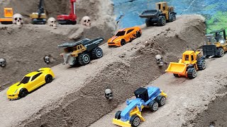 Miniatur mobil truk aksi downhill | Trucks downhill hit the rail king train set