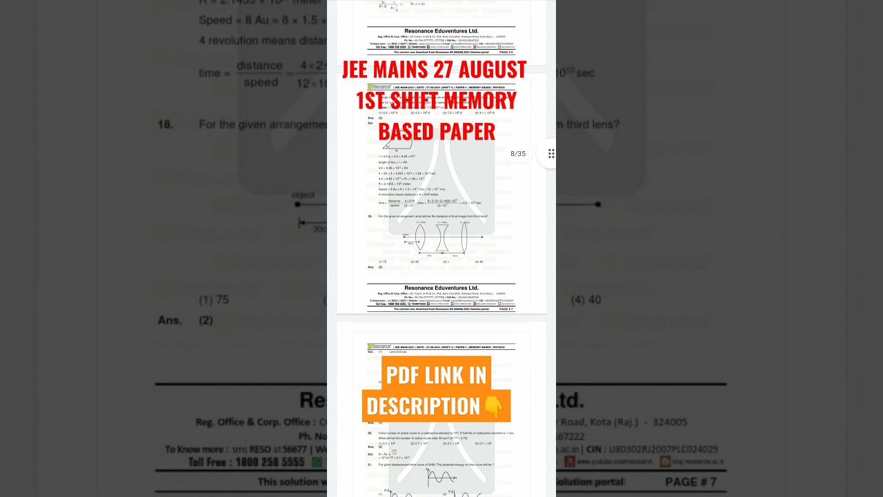 Jee Mains 27 August 1st Shift Memory Based Paper|JM 4th SESSION PAPER|