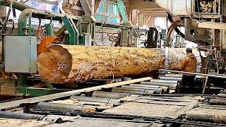 Sawing A Mive 12X24 Douglas Fir Timber 60-Foot Long With A Solid Tooth Saw