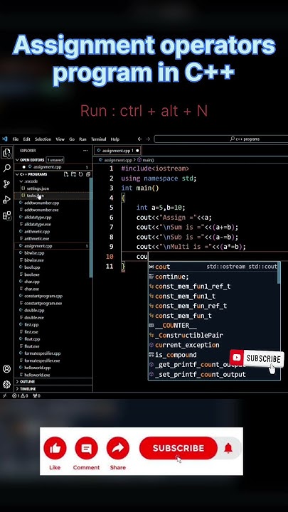 program of assignment operators in C++ | #shorts #youtube #ytshorts # ...