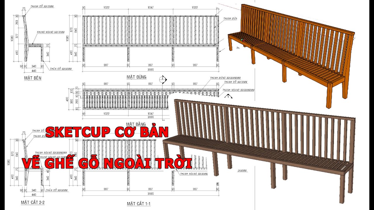 3.SKETCHUP CƠ BẢN : VẼ GHẾ GỖ NGOÀI TRỜI - BASIC SKETCHUP: DRAWING ...