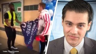 Student Knocks Off MAGA Hat, Rips Away Trump Banner | Rob Shimshock