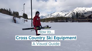 Visual guide to putting on cross country skis and poles