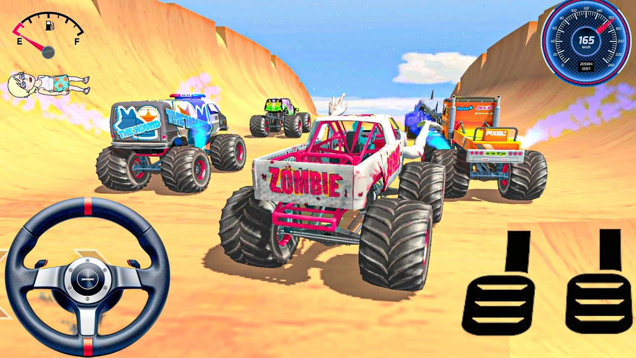 Mega Ramp challenge! super crazy pixel monster truck extreme stunts 3d