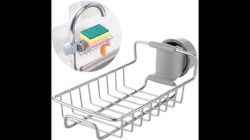 QONETIC Kitchen Sink Caddy Organizer Over Faucet Sponge Holder, Stainless Faucet Drain Rack Scrub
