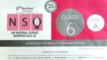Class 6, NSO 2023 - 24 Level 1 Set A Question Paper / SOF Science Olympiad 2023 Question | Class VI