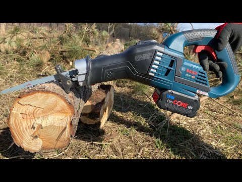 Cutting wood with Bosch GSA 18 V-32 sabre saw.( fierastrau sabie cu baterii 18 V la taiat lemn.)