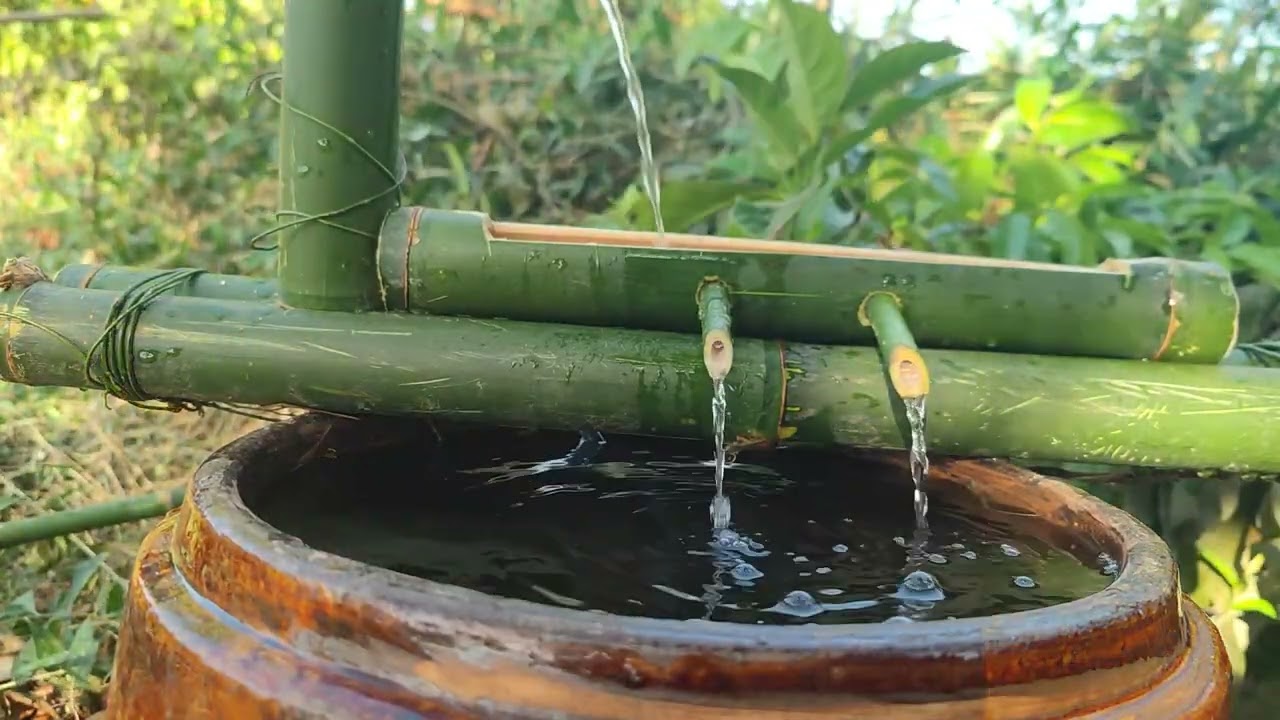 Piano music and bamboo water flow - Relaxing Music sleep at night and morning