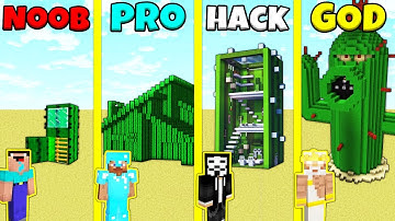 Minecraft Battle: NOOB vs PRO vs HACKER vs GOD: INSIDE CACTUS BASE HOUSE BUILD CHALLENGE / Animation