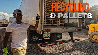 UNLOADING recycling & SWEEPING the TRAILER & picking up a Pallet LOAD